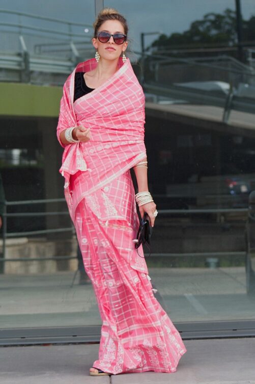 Indian Mekhela Pink for formal occasion